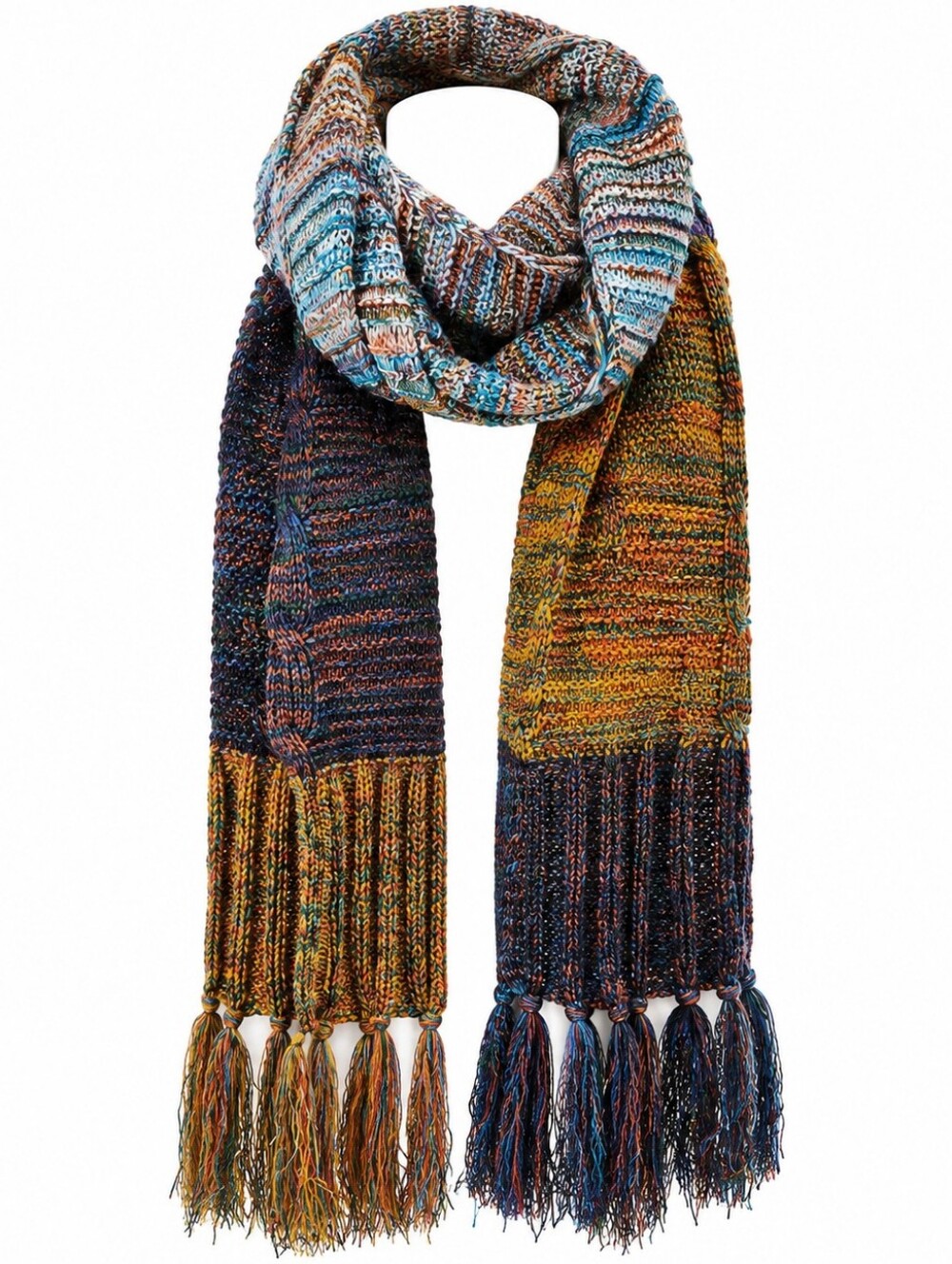 Angie Multicolor Knit Fringe Scarf Boho Festival Artisan Winter Wrap Folklore